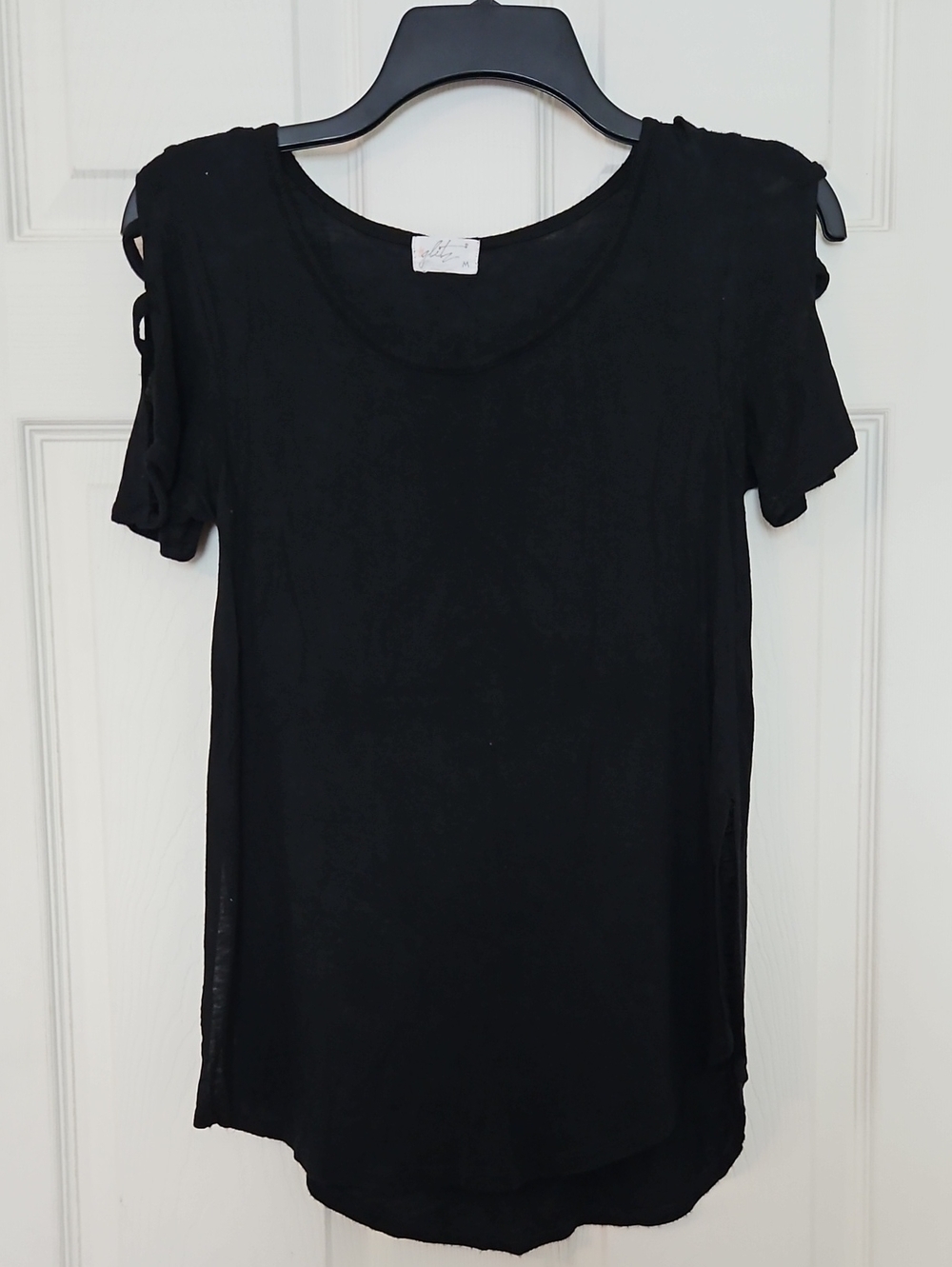Glitz Black Short Sleeve Tee with Cutout Sleeves